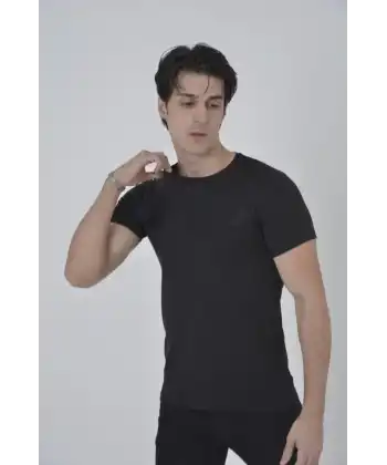 Erkek Göğüs File Aksesuarlı T-shirt - Siyah