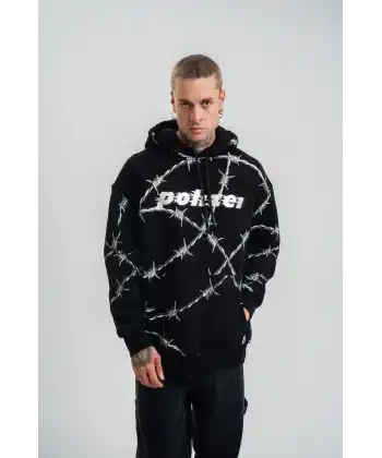 ERKEK Kapüşonlu Varak ve Pano Baskılı Hoodie  SweatShirt- Siyah