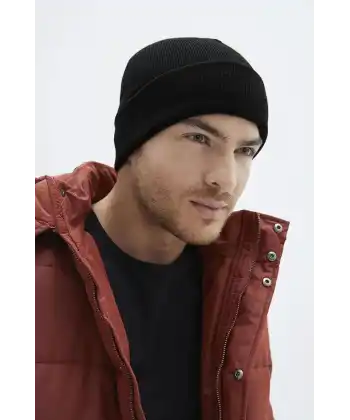 Erkek Katlamalı Basic Bere - Siyah