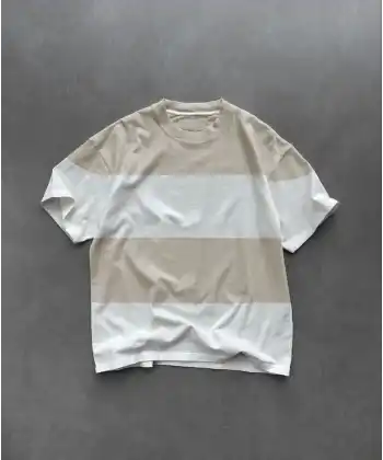 Erkek  Kısa kol  Bisiklet Yaka Parçalı T-Shirt - Bej