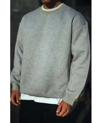 Erkek Kışlık Bisiklet Yaka 3 İplik Basic SweatShirt - Gri