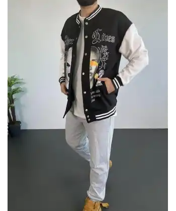 Erkek Oversize Kolej Ceket - Siyah