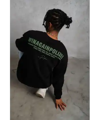 Erkek Oversize Sweatshirt Ön ve Sırt Baskılı 3 İplik Pamuklu - Siyah