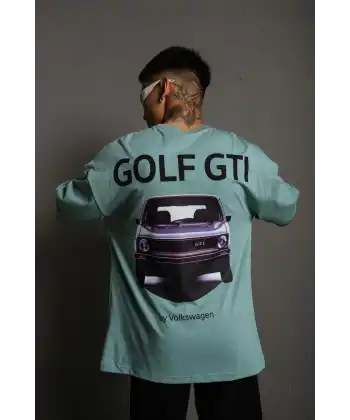 Erkek Oversize Tişört Golf GTI Retro Araba Baskılı T-shirt - Mint Yeşili