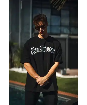 Erkek Tişort Bisiklet Yaka Baskılı Kısa kol T-Shirt - Siyah