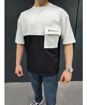 ERKEK Tişört Torba Cepli Parçalı Kısa Kol T-Shirt - Siyah