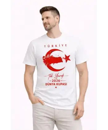 Erkek TÜRKİYE Ay Yıldız Baskılı Taraftar Forma T-Shirt - Beyaz