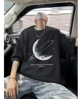 Erkekler için Siyah Tişört Grafik Genç Emo Vintage Gotik Rahat Büyük Beden Kısa Kollu Tişört Giysi Üst- Siyah