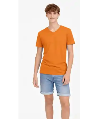 Genç Erkek Çocuk V Yaka Tişört Model - Turuncu
