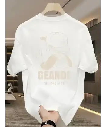 Geniş Kesim Pamuklu Tişört - GANDHI The Project Baskılı, Beyaz, Rahat Kesim, Kısa Kollu, Günlük Kıyafet, Her Gün Giyilebilecek Tişört- Beyaz