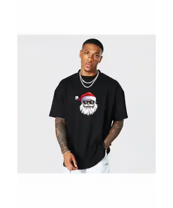 Gözlüklü Noel Baba T-shirt - Siyah