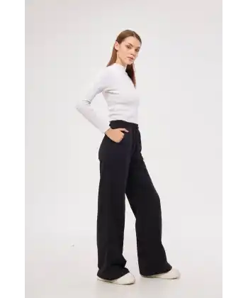 İki iplik Bol Paça Eşofman Pantalon - Siyah