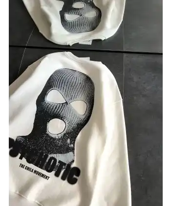 Kadın 3 iplik Kışlık Bisiklet Yaka Baskılı SweatShirt - Beyaz