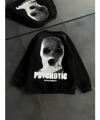 Kadın 3 iplik Kışlık Bisiklet Yaka Baskılı SweatShirt - Siyah