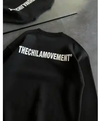 Kadın 3 iplik Kışlık pamuklu Bisiklet Yaka Oversize Baskılı SweatShirt - Siyah