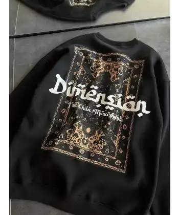 Kadın 3 İplik Pamuklu Bisiklet Yaka Baskılı SweatShirt - Siyah