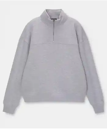 Kadın 3 İplik Pamuklu Oversize Yarım Fermuarlı Yakalı Basic Sweatshirt - Gri