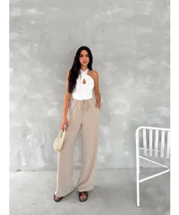 Kadın Ayrobin Oversize Kadın Pantalon - Bej
