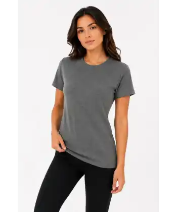 Kadın Basic Tişört Bisiklet Yaka Kısa Kol Günlük Yazlık Slim fit T-Shirt - Antrasit