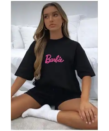 Kadın Baskılı Oversize T-shirt - Siyah