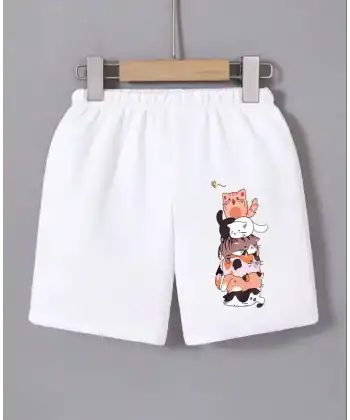 Kadın Beli Lastikli Baskılı Mini Şort - Beyaz