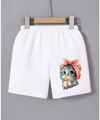 Kadın Beli Lastikli Baskılı Mini Şort - Beyaz