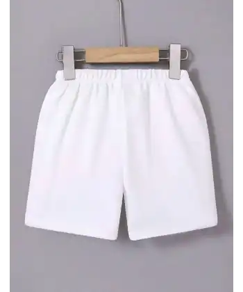 Kadın Beli Lastikli Mini Düz Şort - Beyaz