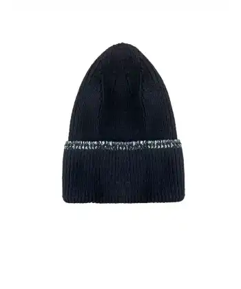 Kadın Dokuma Simli Triko Bere - Siyah