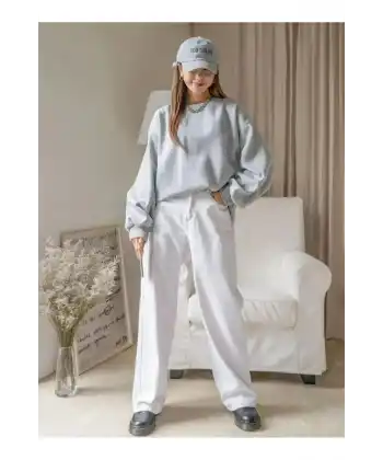 Kadın Düz Bisiklet Yaka Sweat - Gri