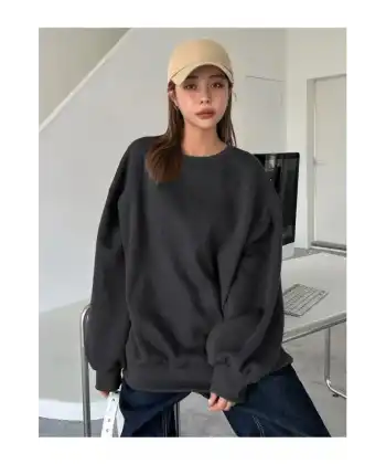 Kadın Düz Bisiklet Yaka Sweat - Siyah