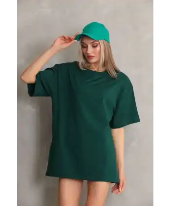 Kadın Düz  Kısa kol Penye T-shirt- Yeşil