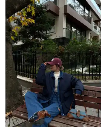 Kadın Jeans Detaylı Cıtcıtlı Ceket Mont - Lacivert