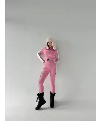 Kadın Kemer Detaylı Fermuarlı Tulum - Pembe