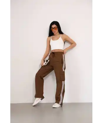 Kadın Praşut Kargo Cepli Baggy Eşofman Alt pantolon - Kahve