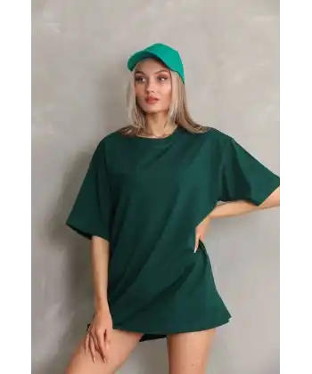 Kadın Regular Fit Tişört Bisiklet Yaka Yazlık Kısa Kol Basıc T-Shirt - Yeşil