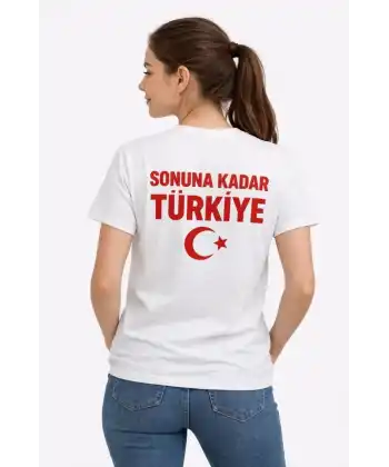 Kadın TÜRKİYE Ay Yıldız Baskılı Taraftar Forma T-Shirt - Beyaz