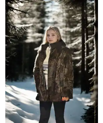 Kadın Uzun Kollu Deri Ceket - Leopar