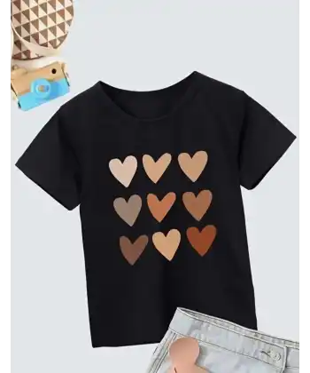 Kız Çocuk Bisiklet Yaka Baskılı T-Shirt - Siyah