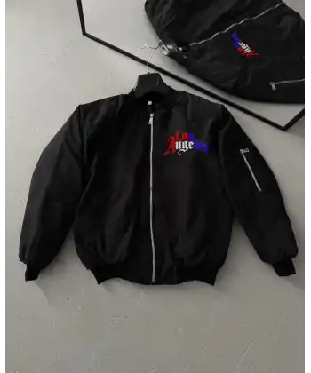 Los Angeles Siyah Bomber Mont – Fermuarlı, Cepli, Kapitone Astarlı, Bahar ve Kış Günlük Kullanım İçin Unisex Ceket- Siyah