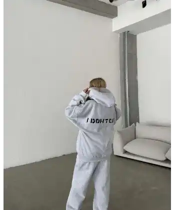 Nakış İşlemeli Üç İplik Sweat Takım- Gri