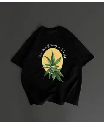 Ön ve Arka Baskılı Oversize Bisiklet Yaka T-shirt- Siyah