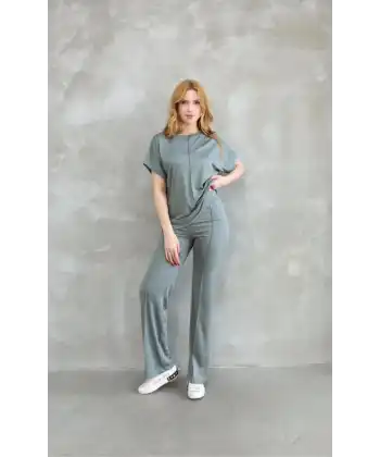 Osy Modal Yumuşak dokulu Kumaş Bisiklet Yaka Kısa Kollu Takım - Mint Yeşili