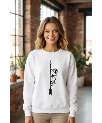 Sevgililer Günü Baskılı Oversize Bisiklet Yaka Sweatshirt - Beyaz