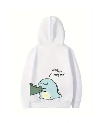 Sevgililer Günü Baskılı Oversize Kapüşonlu Sweatshirt Hoodie - Beyaz