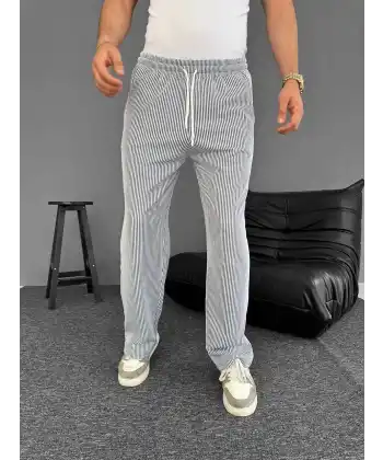 Su Yolu Çizgili Cepli Pantalon Yazlık - Gri