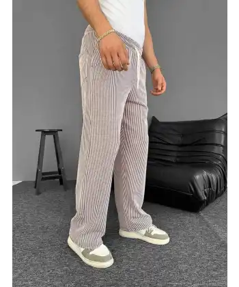 Su Yolu Çizgili Cepli Pantalon Yazlık - Kahverengi