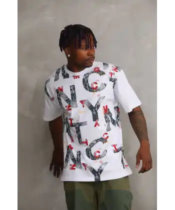 Unisex Baskılı Oversize T-Shirt - Beyaz