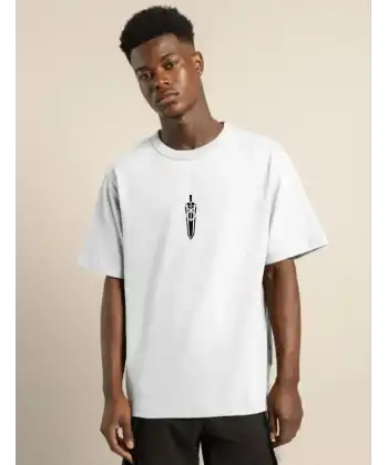 Unisex Bisiklet Yaka Baskılı Oversize T-Shirt - Beyaz