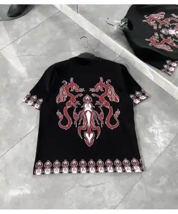 Unisex Bisiklet Yaka Baskılı Oversize T-Shirt - Siyah