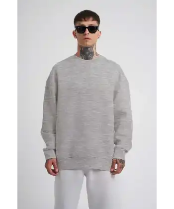 Unisex Biskilet Yaka Üç İplik SweatShirt - Gri